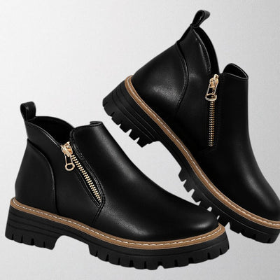 Olivia – Trendy ankle boots in black PU leather for women
