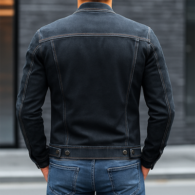 Men's Vintage Washed Baseball Collar Slim Fit Denim Jacket MTA1993H5X