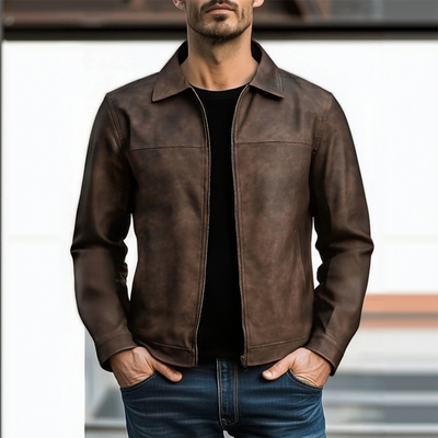 Mens Classic Fashion Zipper PU Leather Jacket