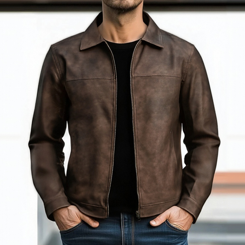Mens Classic Fashion Zipper PU Leather Jacket