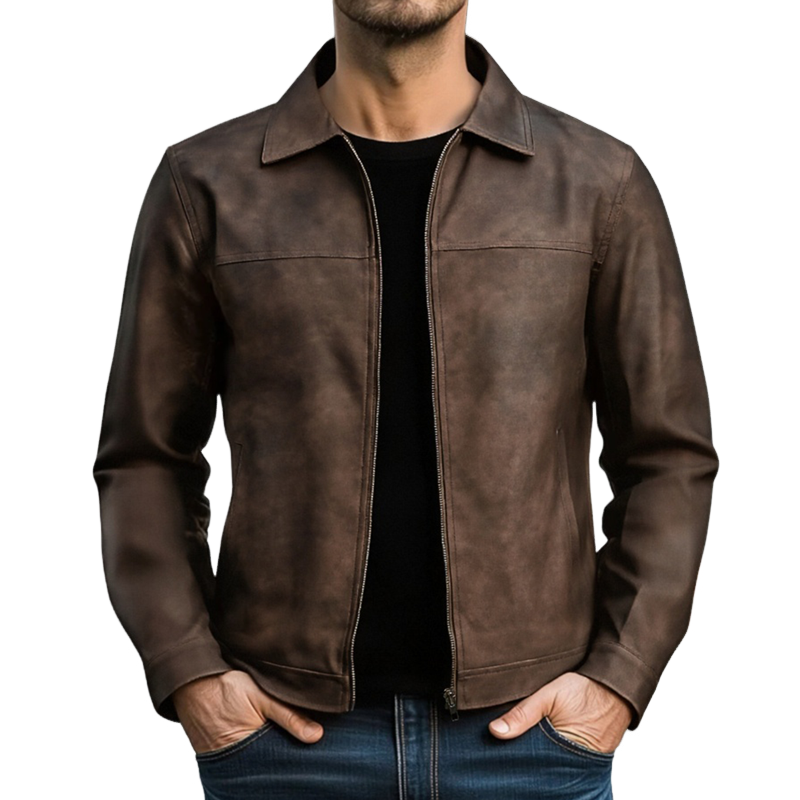 Mens Classic Fashion Zipper PU Leather Jacket