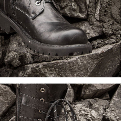 MEN'S LACE UP METAL SKULL BUCKLE DESIGN LACE UP BOOTS MTA1716G2I