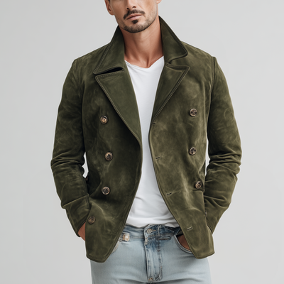 Men's Classic Casual Lapel Suede Double Breasted Jacket MTA2666H1K