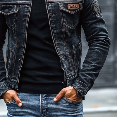 Men's Vintage Washed Baseball Collar Slim Fit Denim Jacket MTA1993H5X