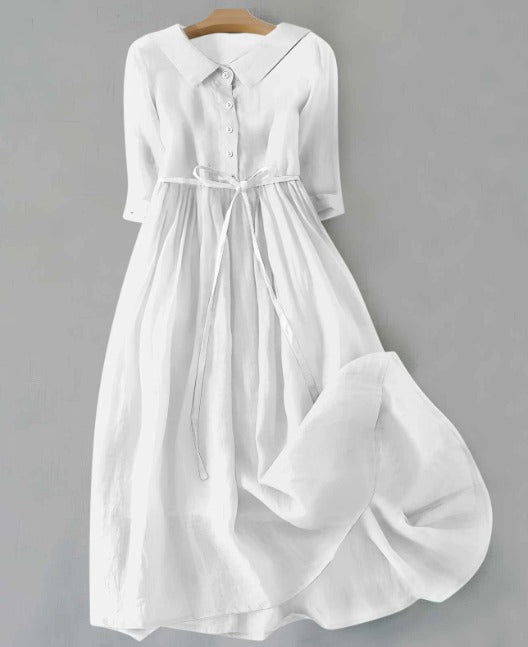 Lux - Abito Elegante a Maniche Corte con Lacci in Vita