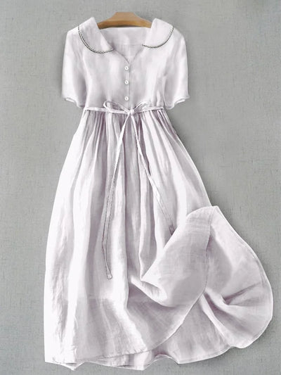 Isla - Elegante Vestito in Cotone e Lino a Manica Media