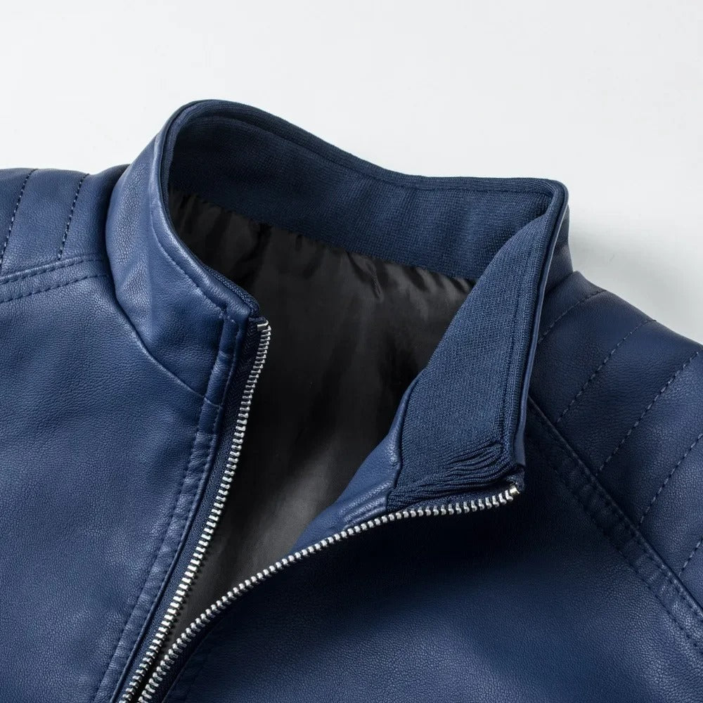 Stand Collar Leather Jacket